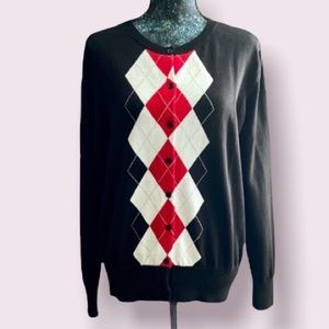 Sport Haley Black, Red & White Argyle Cardigan